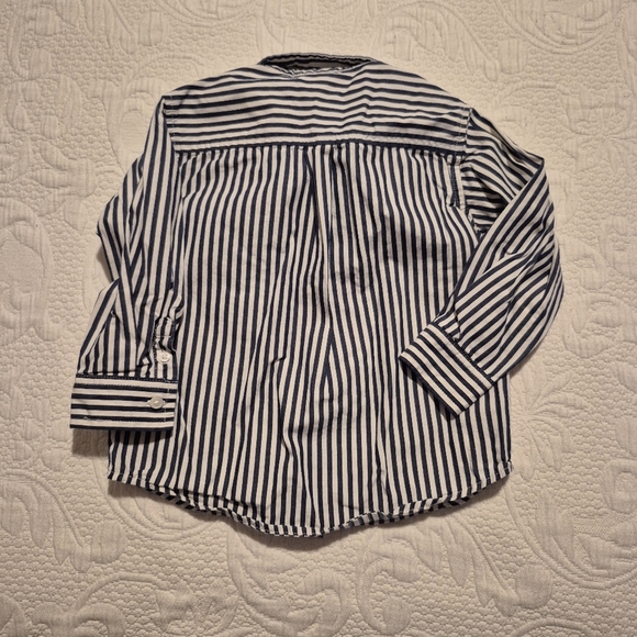 Gymboree boys size 2T blue & white vertical stripe long sleeve button down shirt - Picture 2 of 3